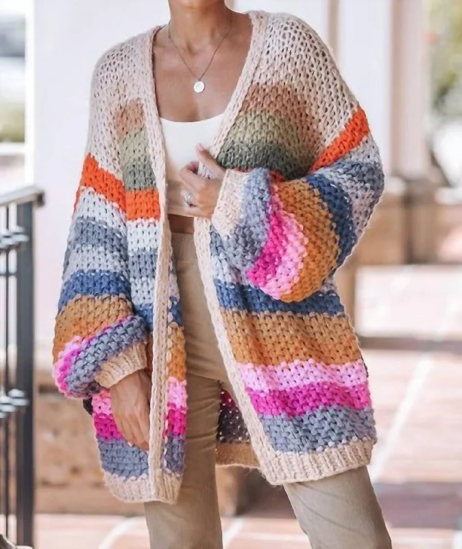 Cali Striped Knit Cardigan In As Shown