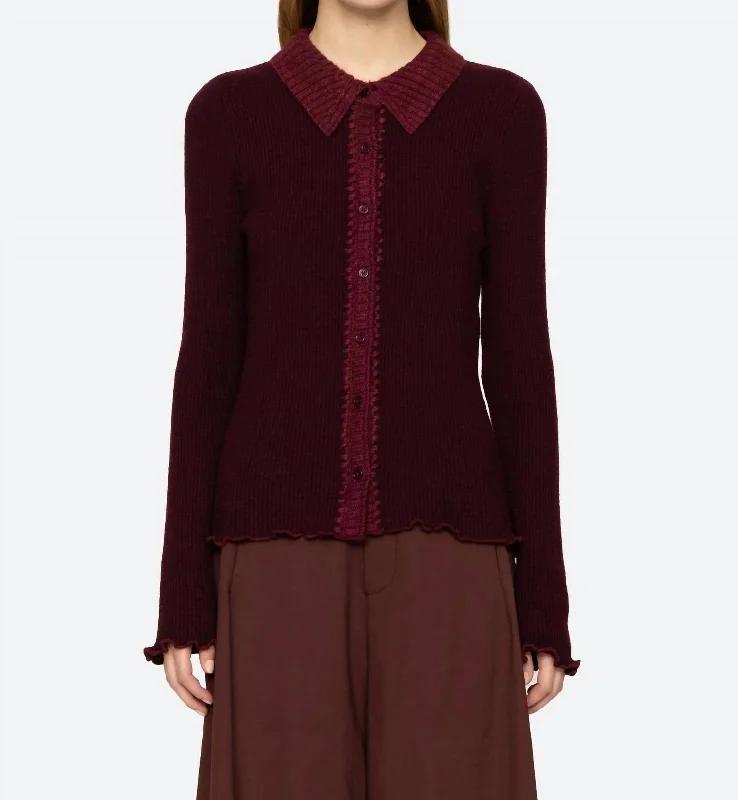 Clare Thermal Knit Cardigan In Burgundy