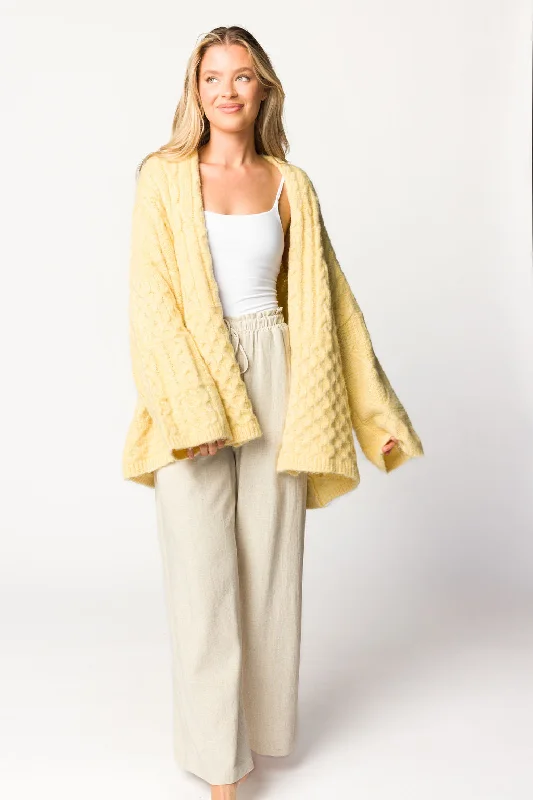 Regina Cable Knit Cardigan in Butter Yellow