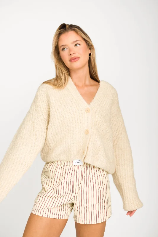 Kimmy Knit Cropped Cardigan in Cream