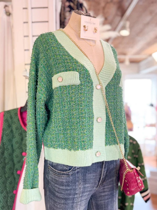 The Gennie Tweed Cardigan-Green