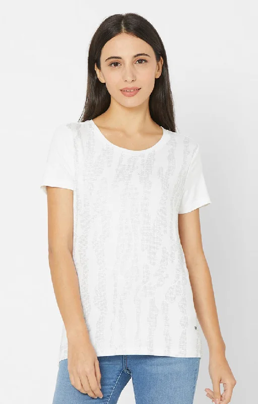 Spykar Women White Cotton Regular Round Neck T-Shirts