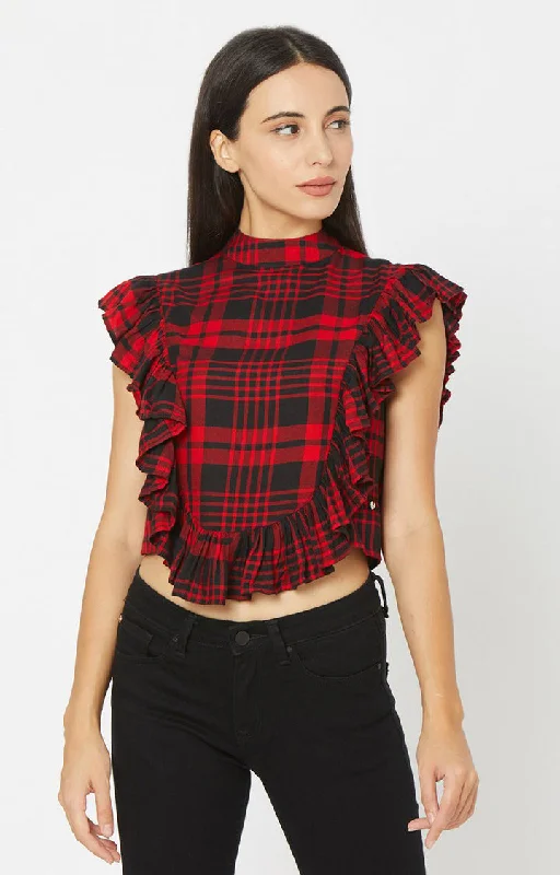 Spykar Women Red Viscose Checks Crop Top