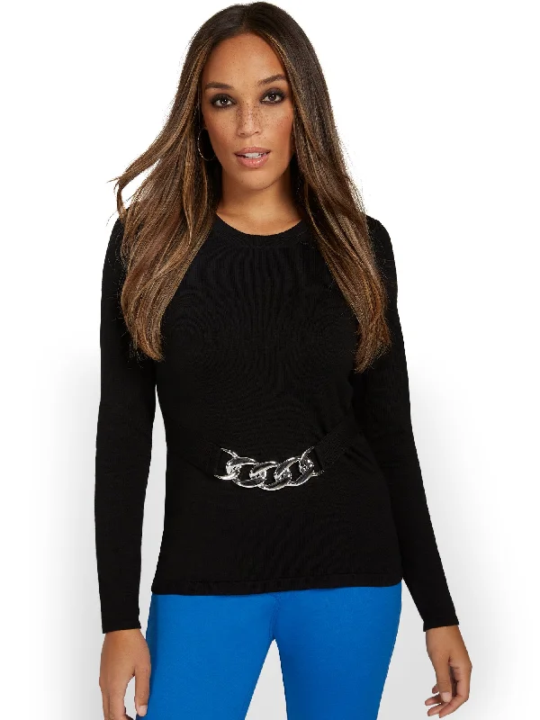 Chain-Front Pullover Sweater