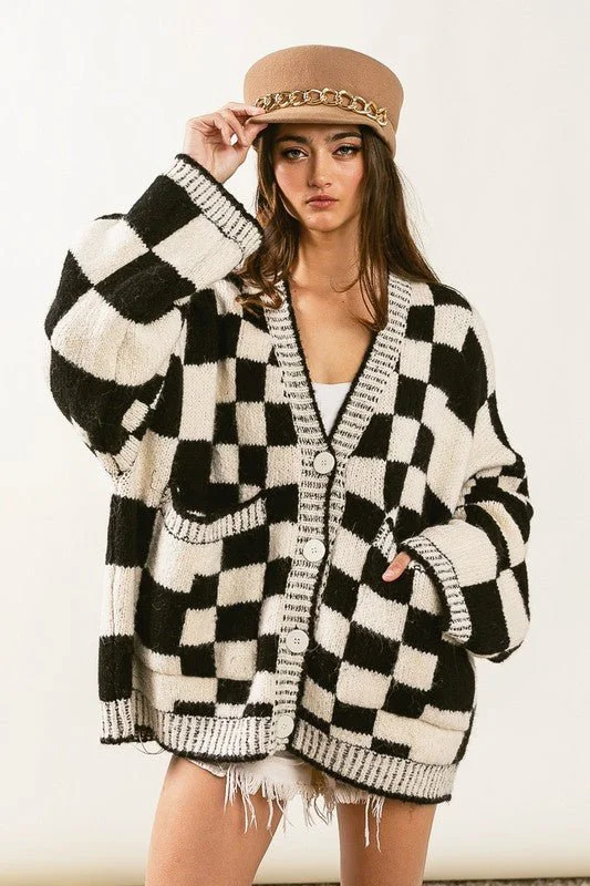 Checker patch pockets cardigan