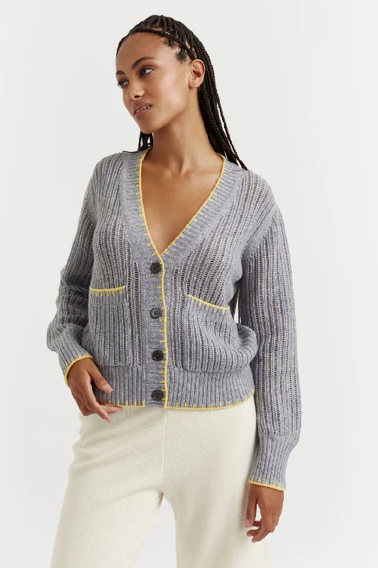 Grey Wool-Cashmere Summer Stitch Cardigan