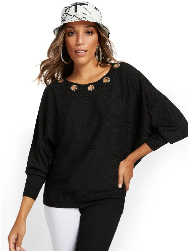 Grommet-Detail Slouchy Pullover Sweater