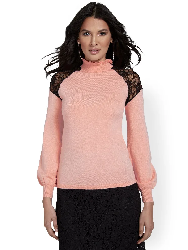 Lace-Accent Pullover Sweater