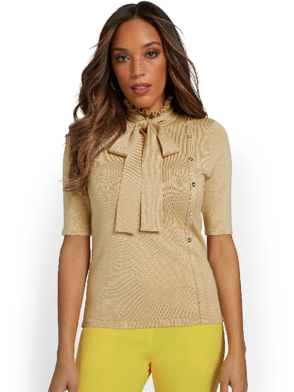 Ruffle-Neck Bow-Neck Pullover Sweater