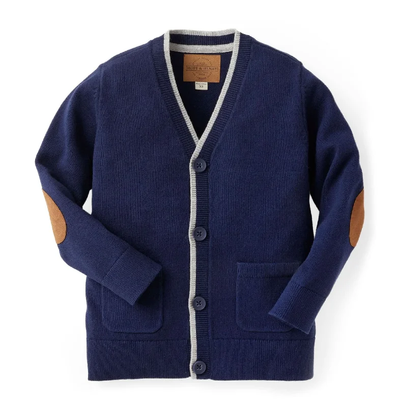 Tipped Organic Cardigan with Elbow Patches - Baby