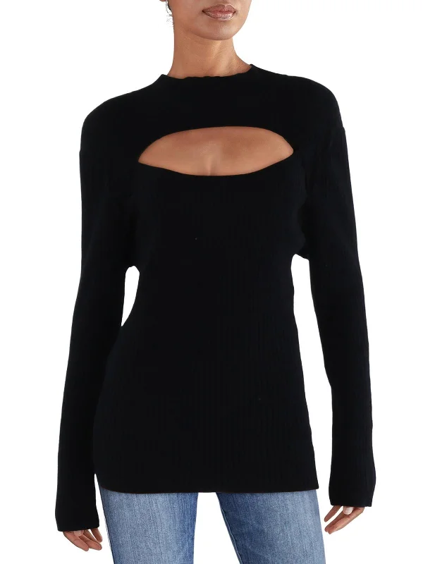 Womens Cut-Out Mock Neck Pullover Sweater