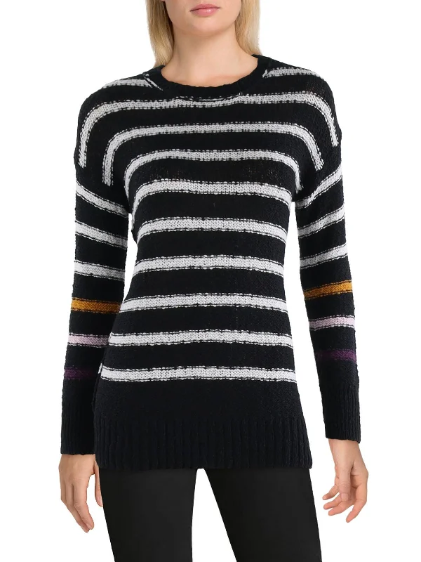 Womens Striped Ribbed Trim Pullover Sweater