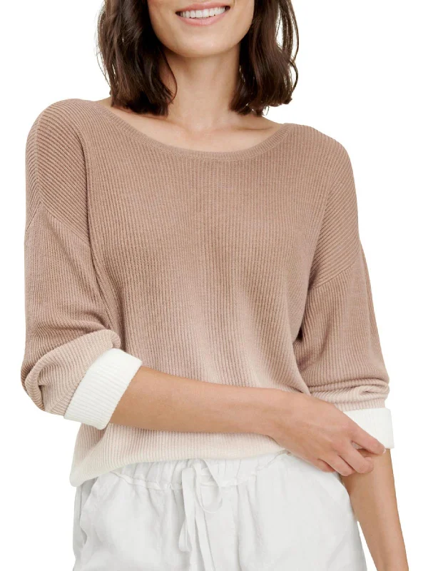 Wren Womens Dip Dye Cuffed Pullover Sweater