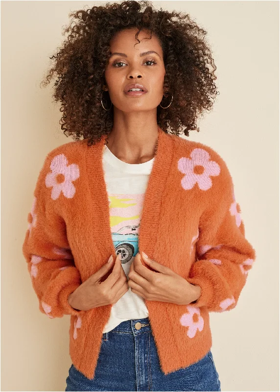 Daisy Eyelash Cardigan - Neon Orange