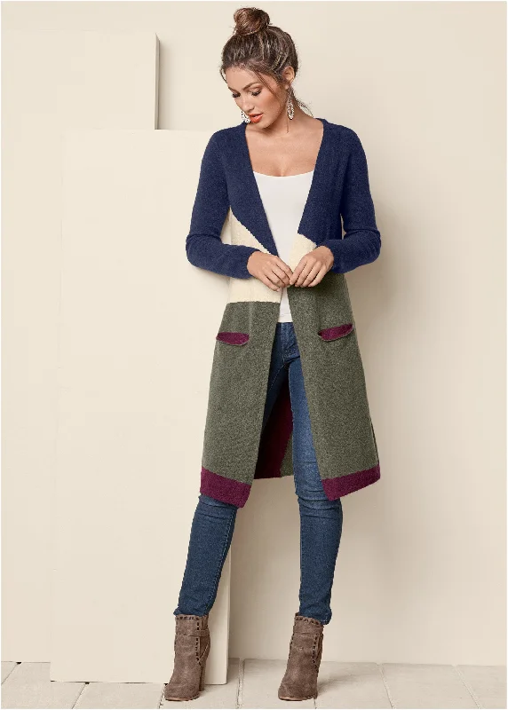 Color Block Cardigan - Navy Multi