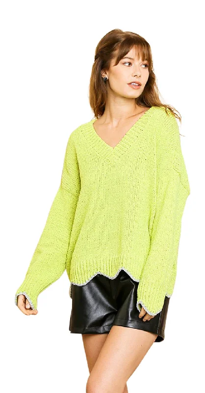 Zig Zag Pullover Sweater, Lime