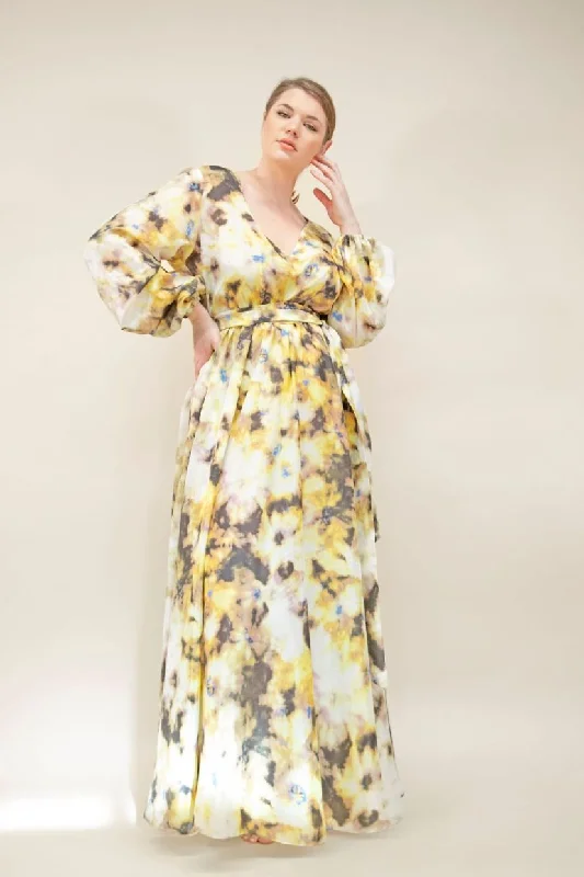 FULL SLEEVED SILK INK DYED MAXI DRESS- JIBRI