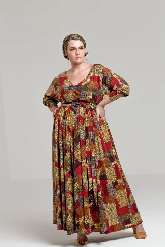 PLUS SIZE PATCH PRINT MAXI DRESS- JIBRI