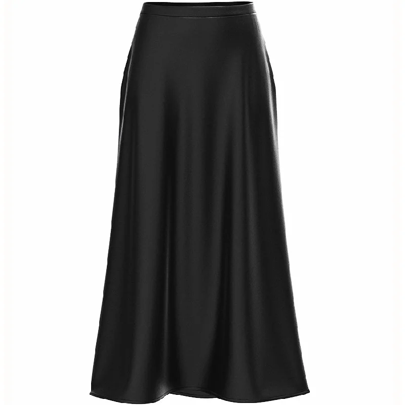 SATIN SILK MIDI-SKIRT IN BLACK