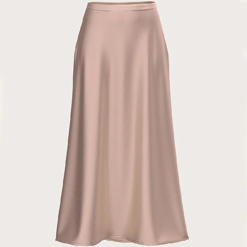 SATIN SILK MIDI-SKIRT IN BLUSH