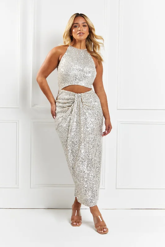 Silver Sequin ‘Eddie’ Maxi Skirt