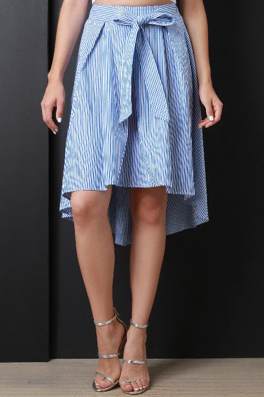 Vertical Striped Box Pleated A-Line Skirt