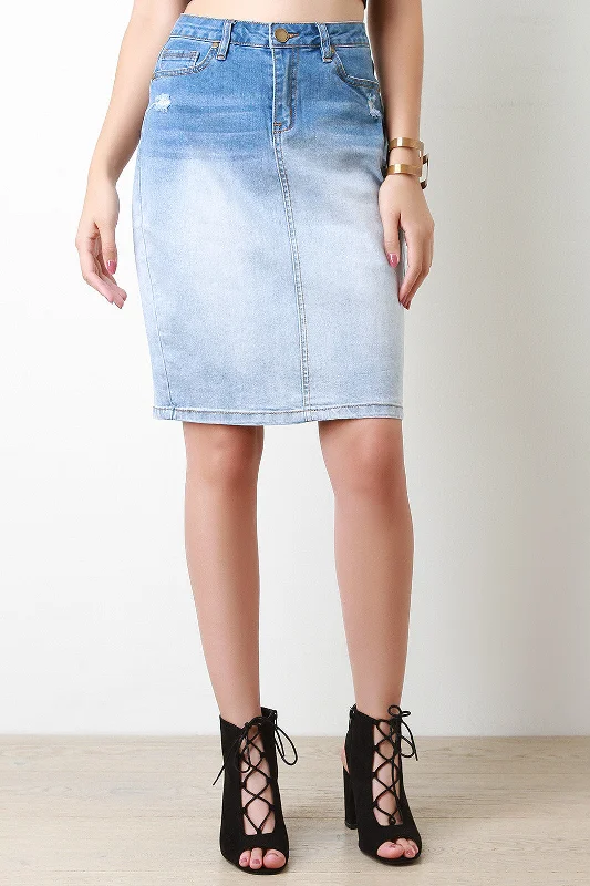 Ombre Pencil Denim Skirt