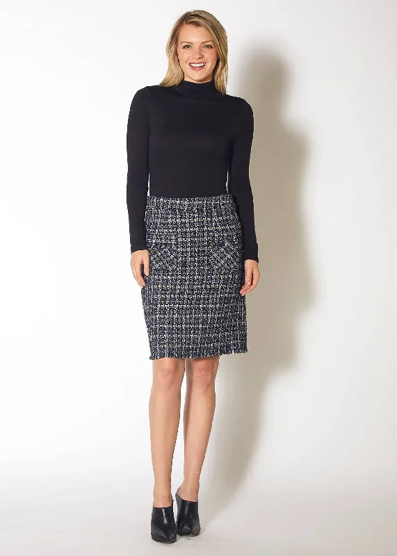 Women's High Rise Pencil Skirt in Navy Tweed