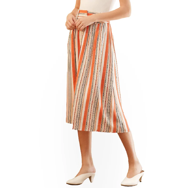 Women's Multi Stripe Button Front Midi Skirt