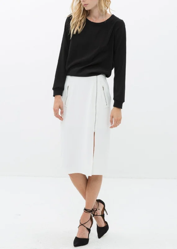 Women's Zip Up Slit Hem Midi Skirt