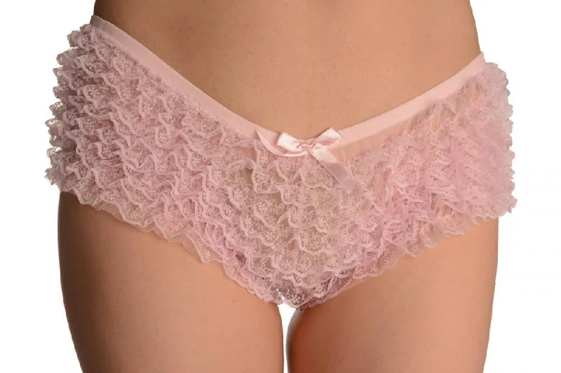 Baby Pink Multi Layers Women Frilly Ruffle Lace Panty Shorts