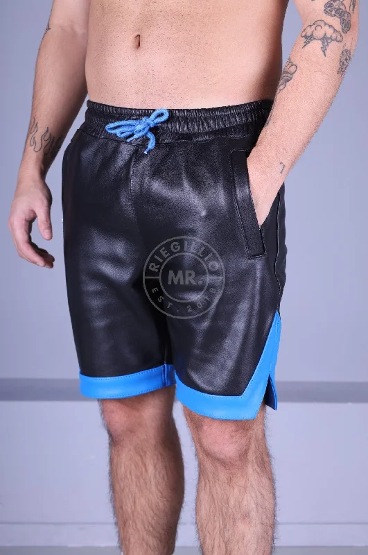 Black Leather Holiday Short - Blue Trim