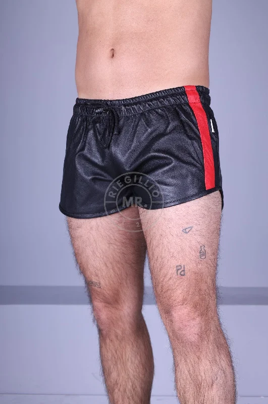 Black Leather Mini Short - RED STRIPE