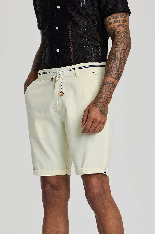 Cream Plain Linen Regular Fit Shorts