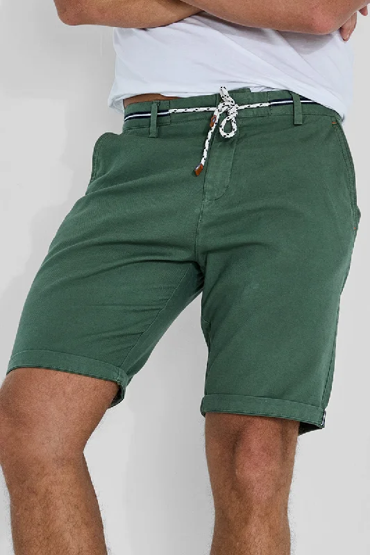 Green Plain Linen Regular Fit Shorts