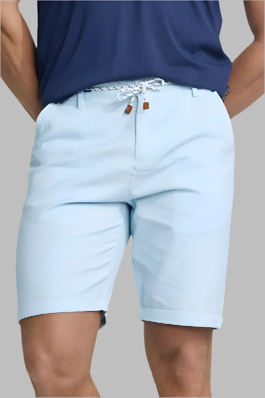 Light Blue Plain Linen Regular Fit Shorts