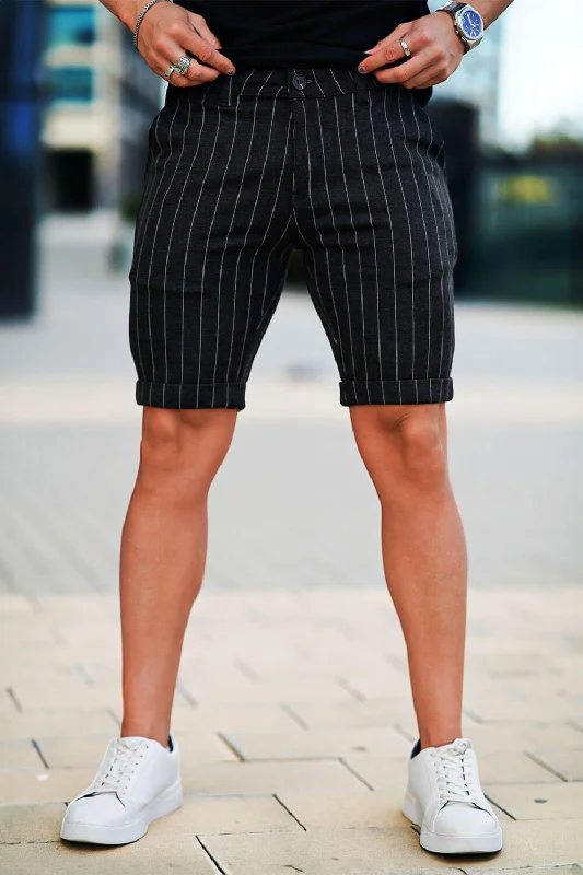 Men's Black Chino Short - Vertical Stripe