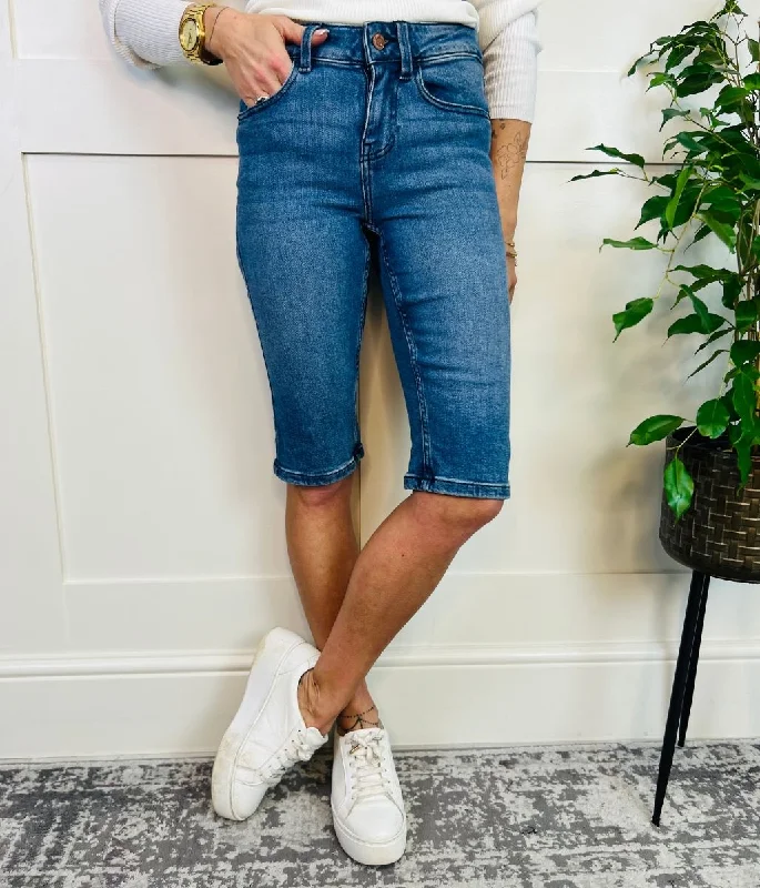 Mid Denim Knee Length Shorts