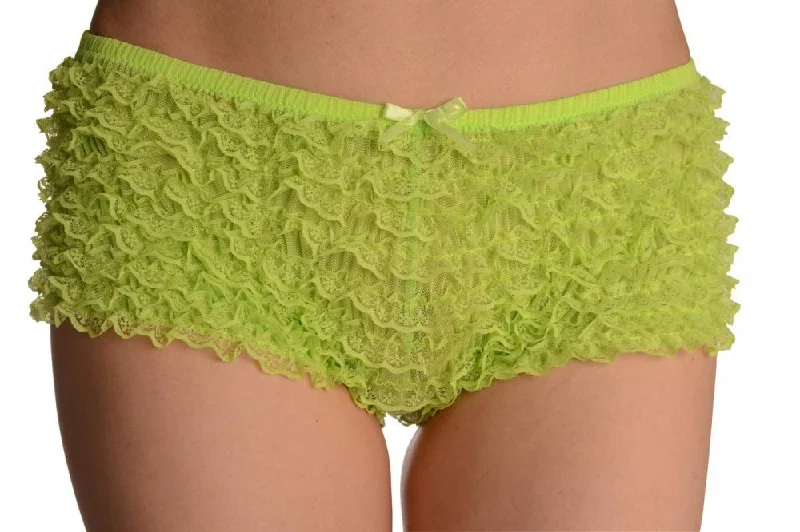 Neon Green Multi Layers Women Frilly Ruffle Lace Panty Shorts