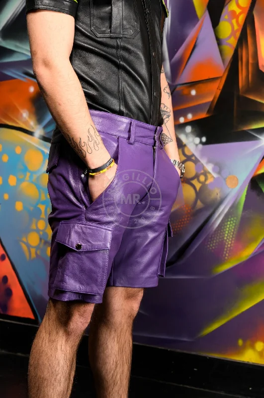 Purple Leather Cargo Short