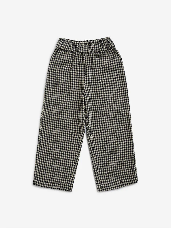 HOP Kids Black Checkered High-Rise Pants