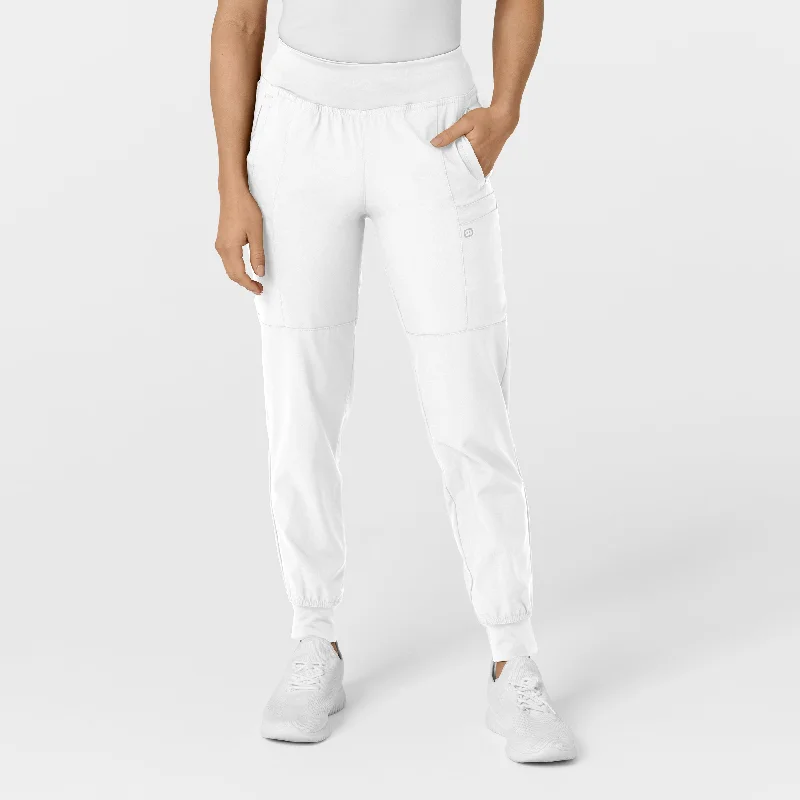 W123 Women's Comfort Waist Cargo Jogger Scrub Pant - White