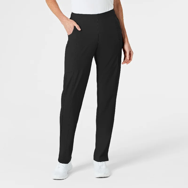 W123 Women's Flat Front Cargo Scrub Pant - Black